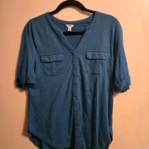 Sonoma Teal V-Neck Blouse with Pockets